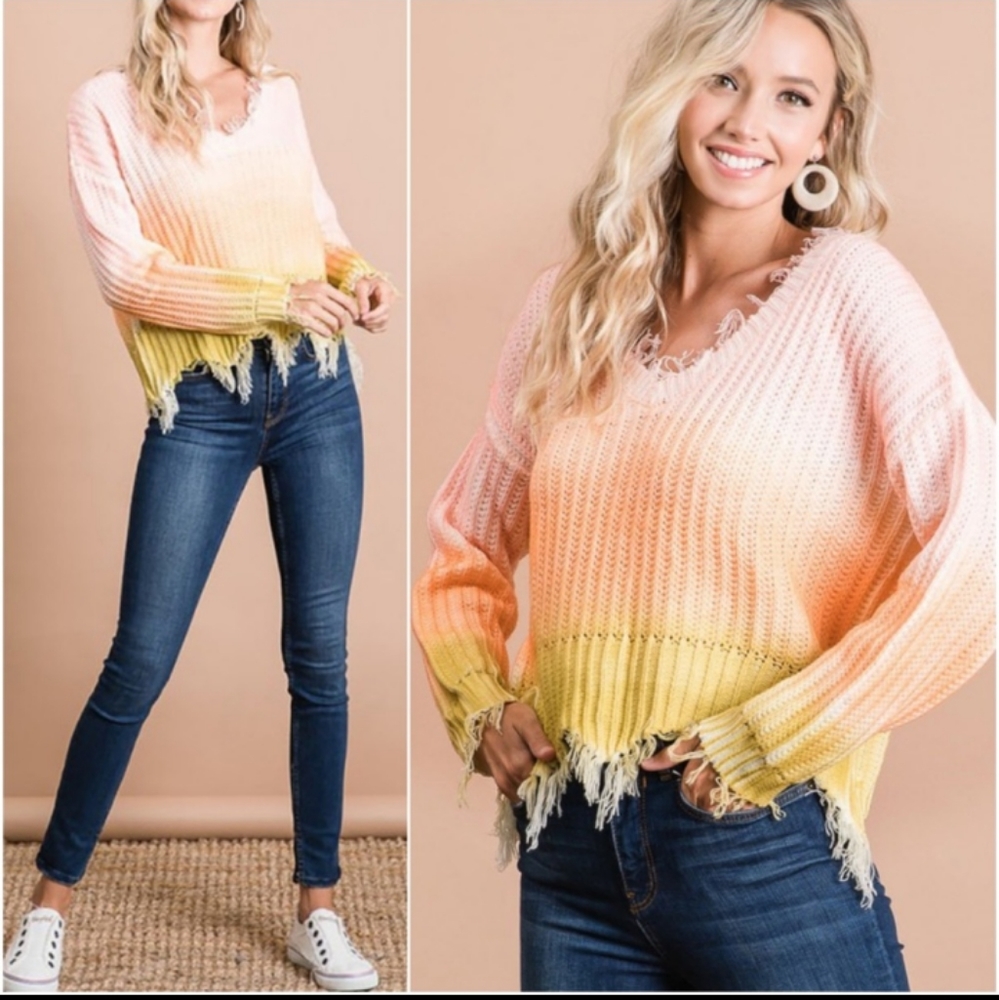 Val Marie ombre frayed edge sweater is a great burst if color and Trend - Picture 1 of 13